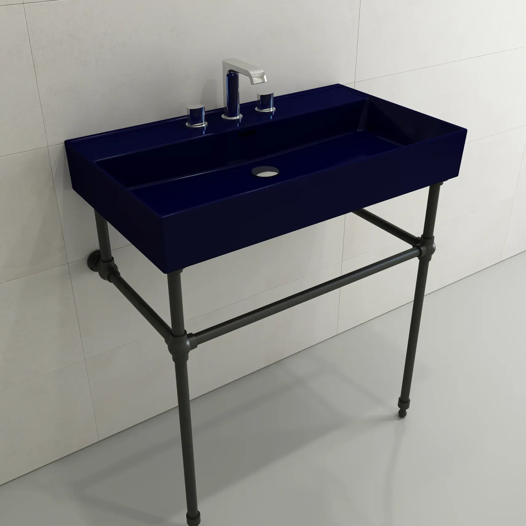 BOCCHI Milano 32" Rectangle Wallmount Fireclay Bathroom Sink, Sapphire Blue, 3 Faucet Hole, 1377-010-0127