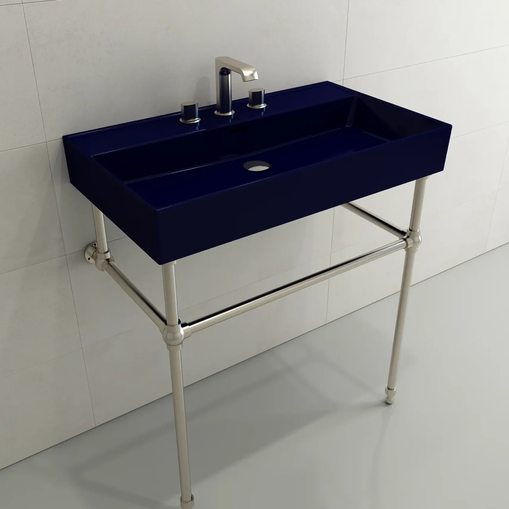 BOCCHI Milano 32" Rectangle Wallmount Fireclay Bathroom Sink, Sapphire Blue, 3 Faucet Hole, 1377-010-0127