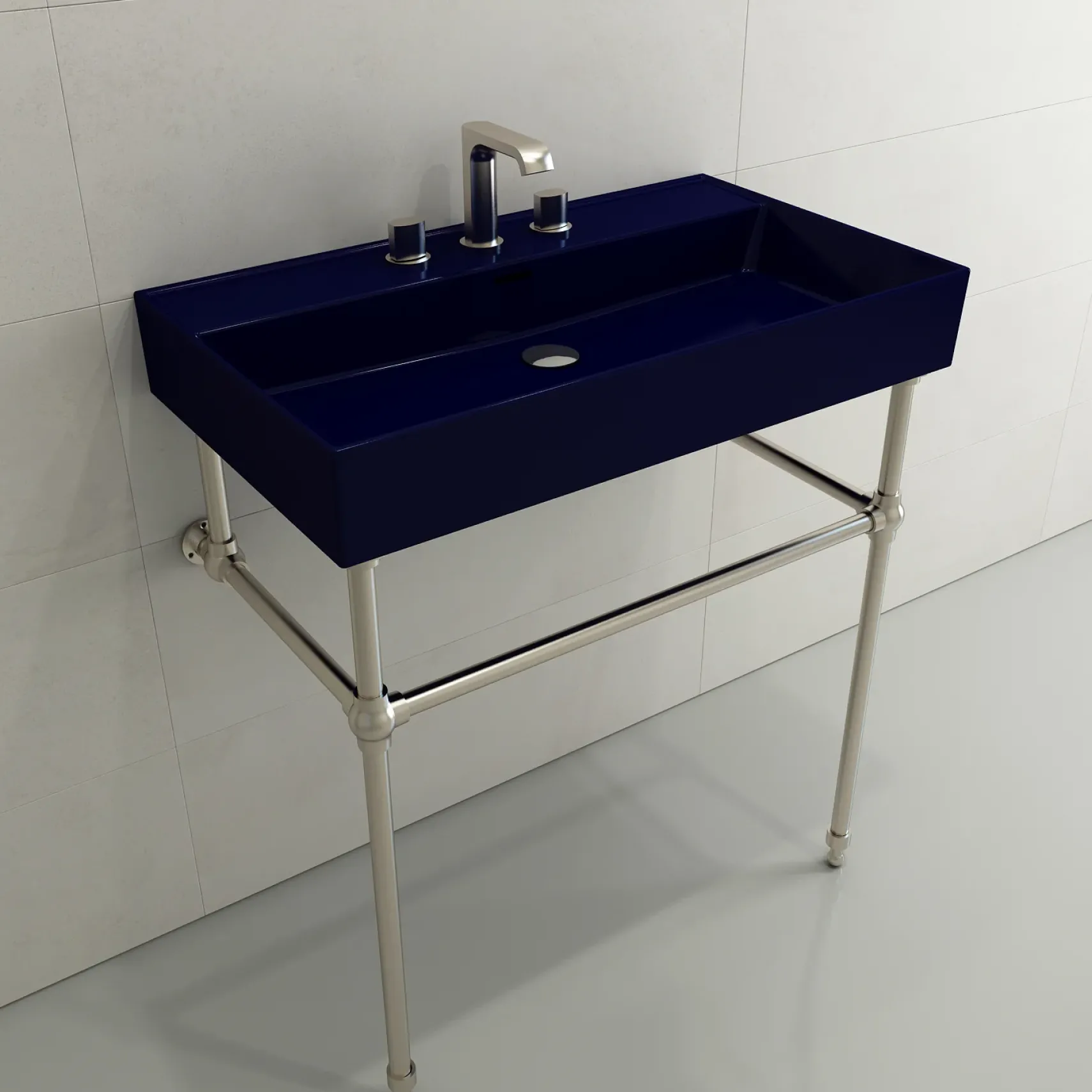 BOCCHI Milano 32" Rectangle Wallmount Fireclay Bathroom Sink, Sapphire Blue, 3 Faucet Hole, 1377-010-0127