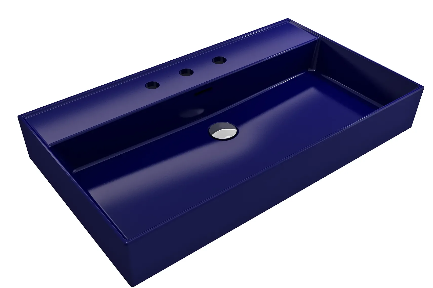 BOCCHI Milano 32" Rectangle Wallmount Fireclay Bathroom Sink, Sapphire Blue, 3 Faucet Hole, 1377-010-0127
