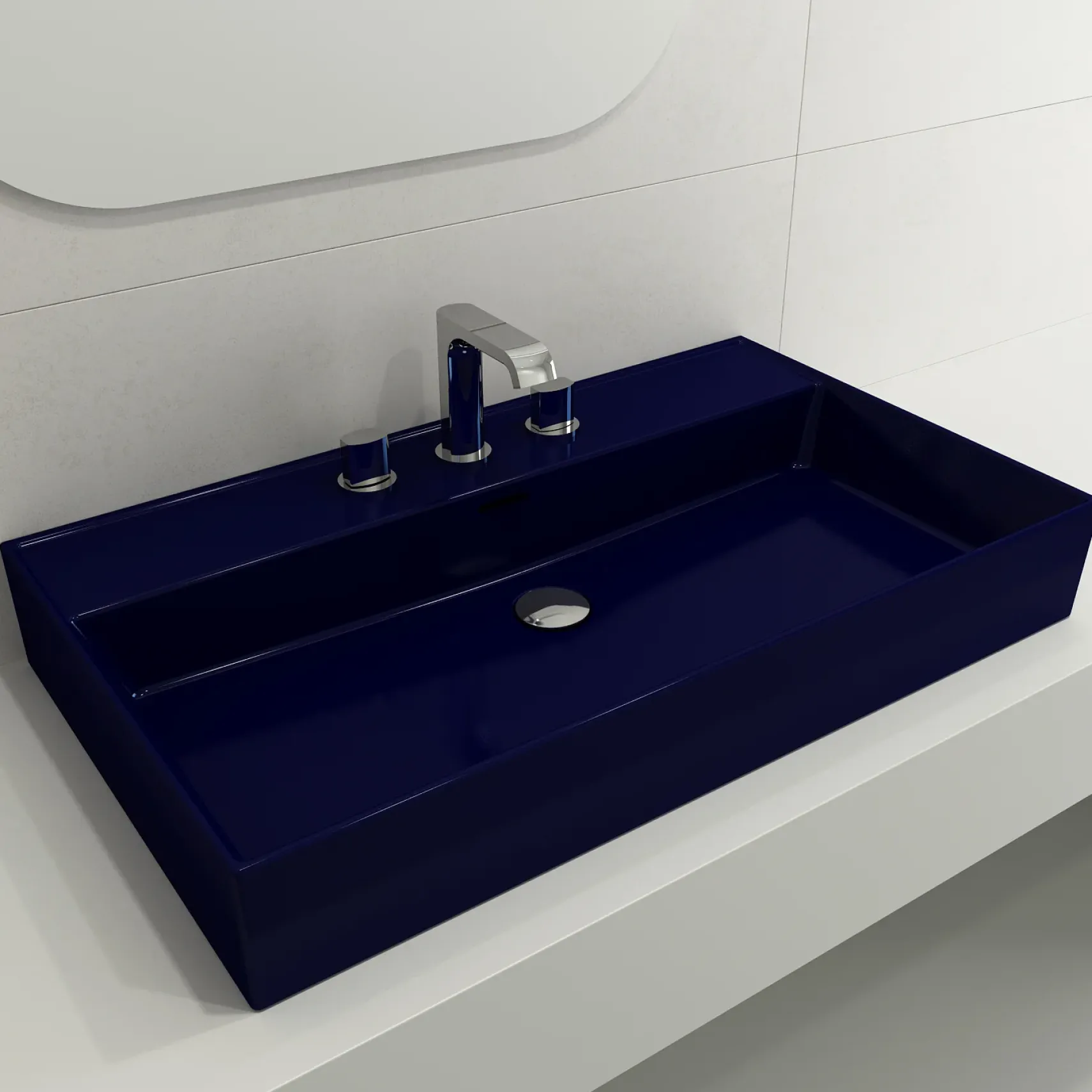 BOCCHI Milano 32" Rectangle Wallmount Fireclay Bathroom Sink, Sapphire Blue, 3 Faucet Hole, 1377-010-0127