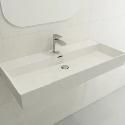 BOCCHI Milano 40" Rectangle Wallmount Fireclay Bathroom Sink, White, Single Faucet Hole, 1378-001-0126