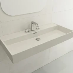 BOCCHI Milano 40" Rectangle Wallmount Fireclay Bathroom Sink, Biscuit, 3 Faucet Hole, 1378-014-0127
