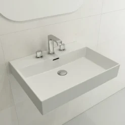BOCCHI Milano 24" Rectangle Wallmount Fireclay Bathroom Sink, Matte White, 3 Faucet Hole, 1376-002-0127