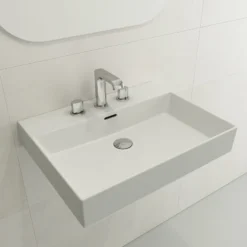 BOCCHI Milano 24" Rectangle Wallmount Fireclay Bathroom Sink, Matte White, 3 Faucet Hole, 1376-002-0127