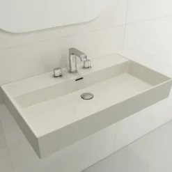 BOCCHI Milano 32" Rectangle Wallmount Fireclay Bathroom Sink, Biscuit, 3 Faucet Hole, 1377-014-0127