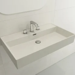 BOCCHI Milano 32" Rectangle Wallmount Fireclay Bathroom Sink, Biscuit, 3 Faucet Hole, 1377-014-0127