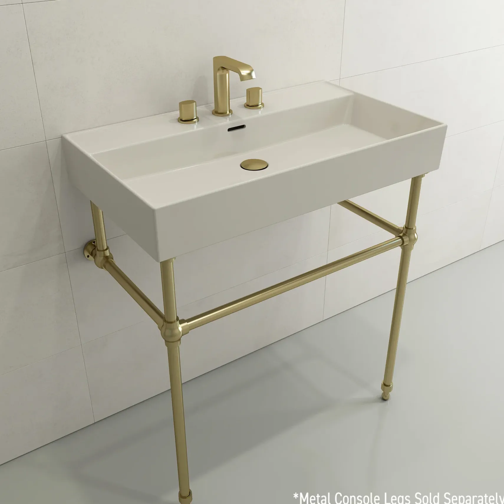 BOCCHI Milano 32" Rectangle Wallmount Fireclay Bathroom Sink, Biscuit, 3 Faucet Hole, 1377-014-0127