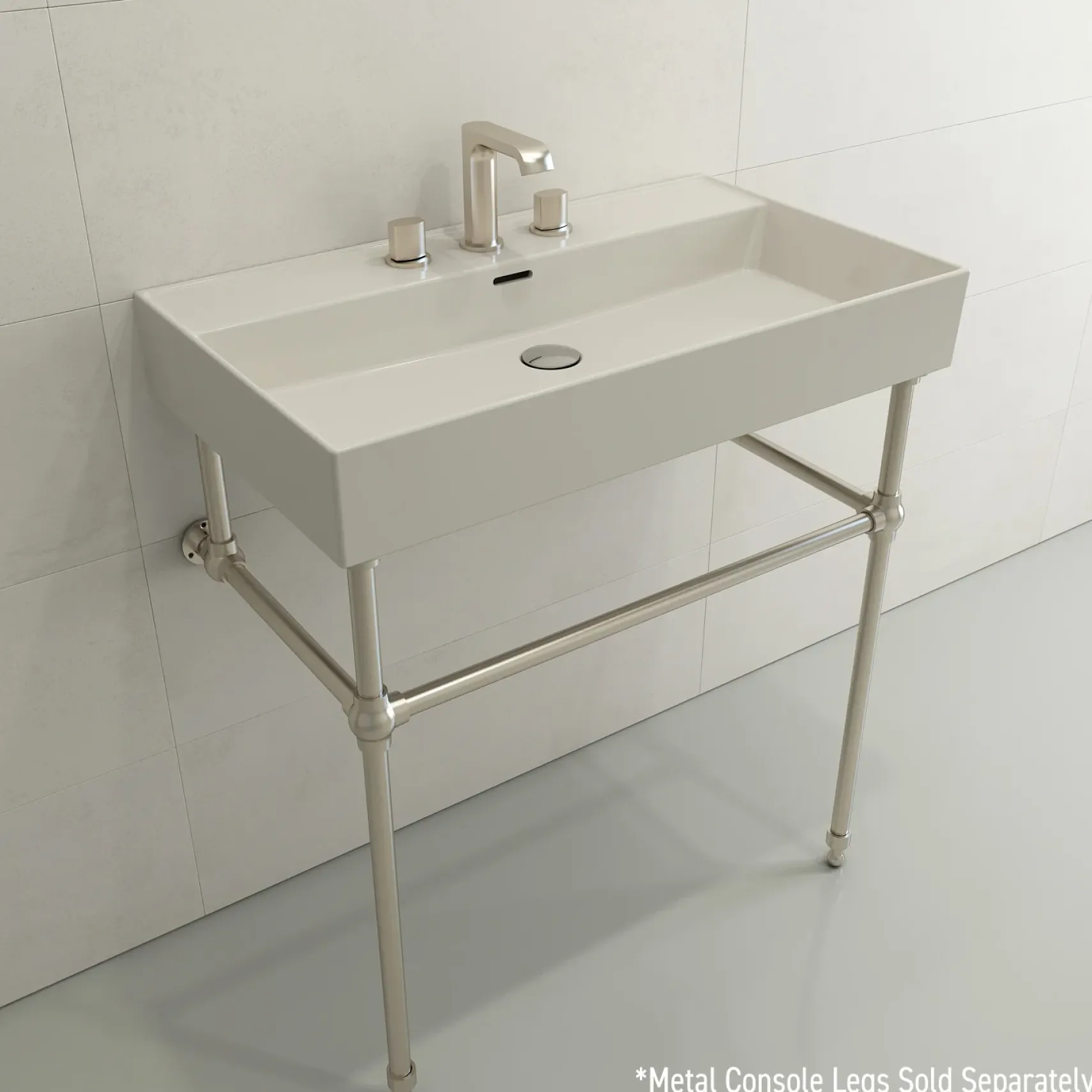 BOCCHI Milano 32" Rectangle Wallmount Fireclay Bathroom Sink, Biscuit, 3 Faucet Hole, 1377-014-0127
