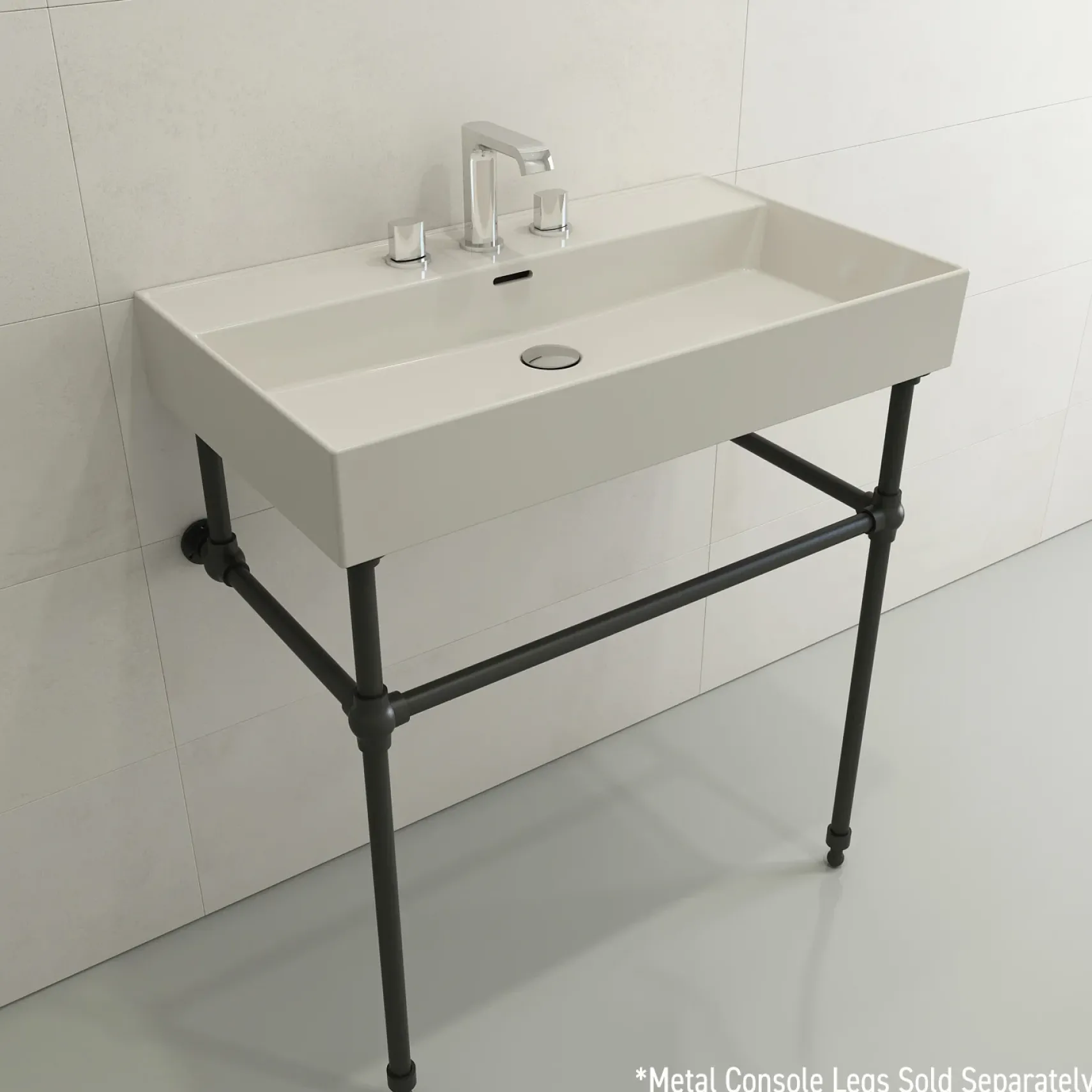 BOCCHI Milano 32" Rectangle Wallmount Fireclay Bathroom Sink, Biscuit, 3 Faucet Hole, 1377-014-0127
