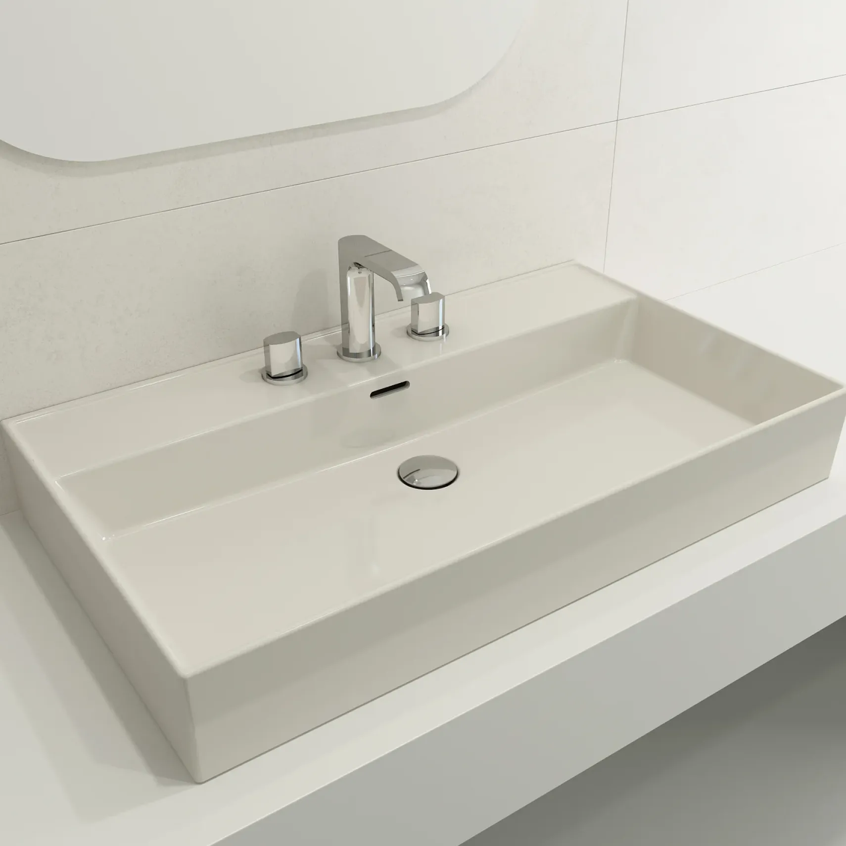 BOCCHI Milano 32" Rectangle Wallmount Fireclay Bathroom Sink, Biscuit, 3 Faucet Hole, 1377-014-0127