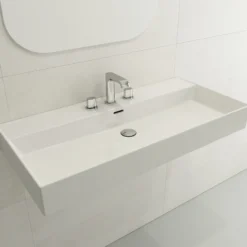 BOCCHI Milano 40" Rectangle Wallmount Fireclay Bathroom Sink, White, 3 Faucet Hole, 1378-001-0127