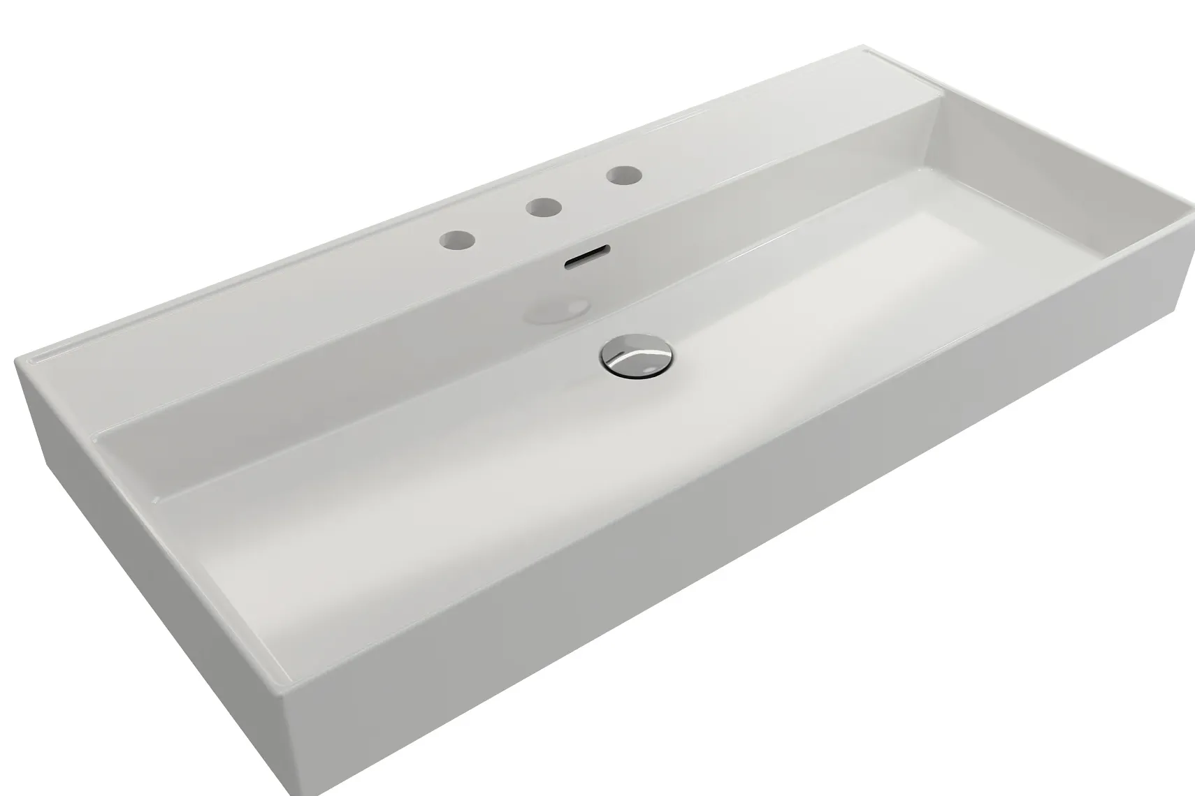 BOCCHI Milano 40" Rectangle Wallmount Fireclay Bathroom Sink, White, 3 Faucet Hole, 1378-001-0127