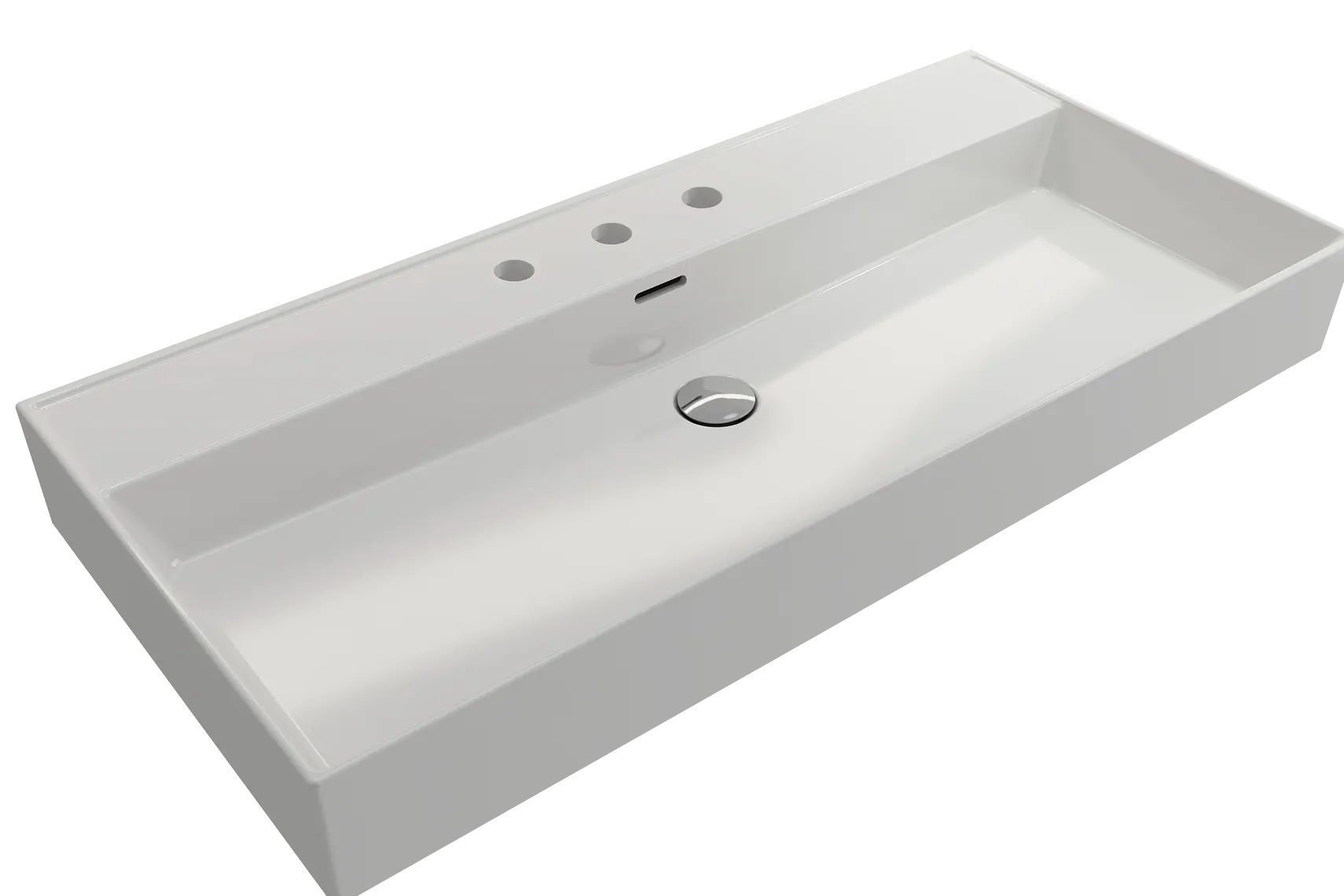BOCCHI Milano 40" Rectangle Wallmount Fireclay Bathroom Sink, White, 3 Faucet Hole, 1378-001-0127