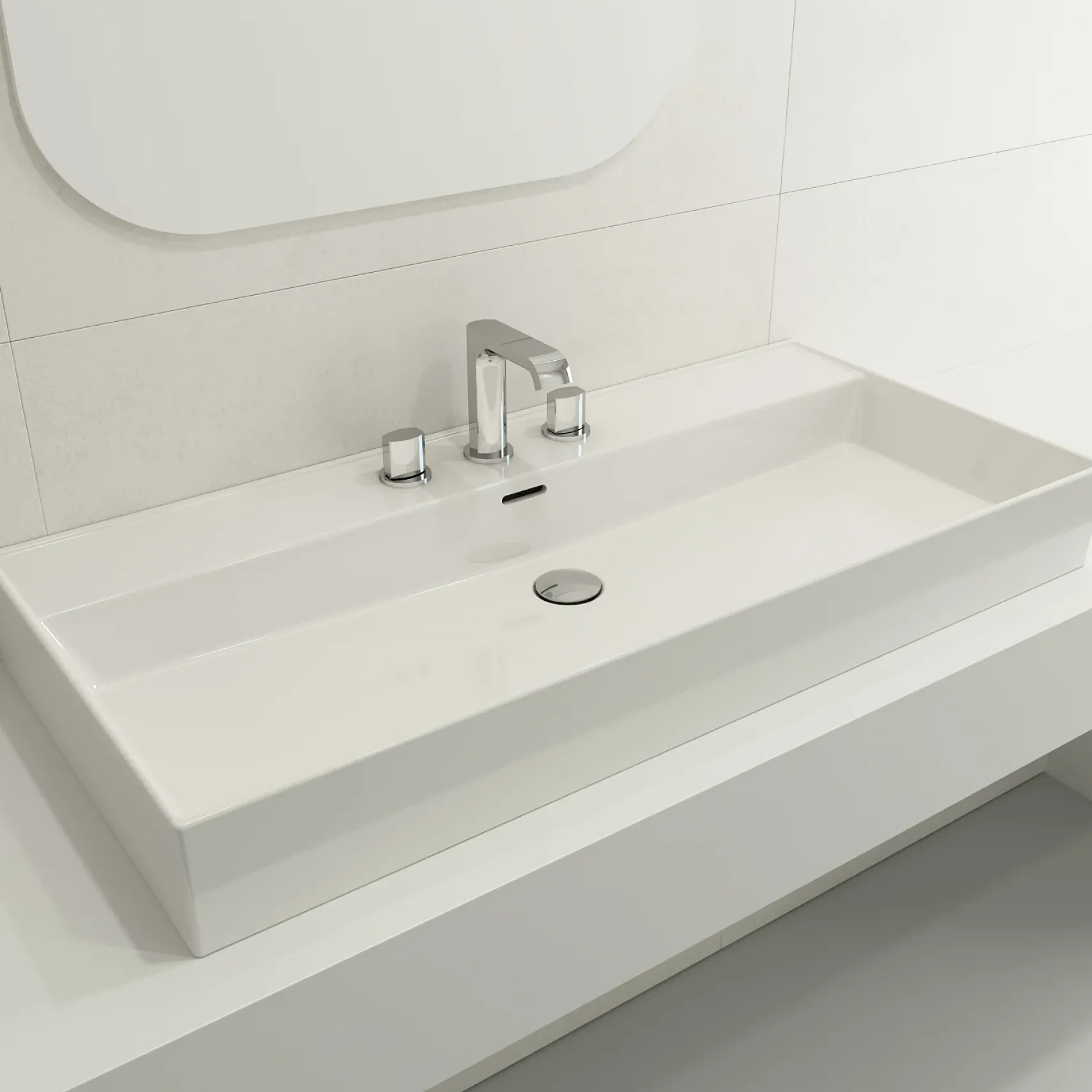 BOCCHI Milano 40" Rectangle Wallmount Fireclay Bathroom Sink, White, 3 Faucet Hole, 1378-001-0127