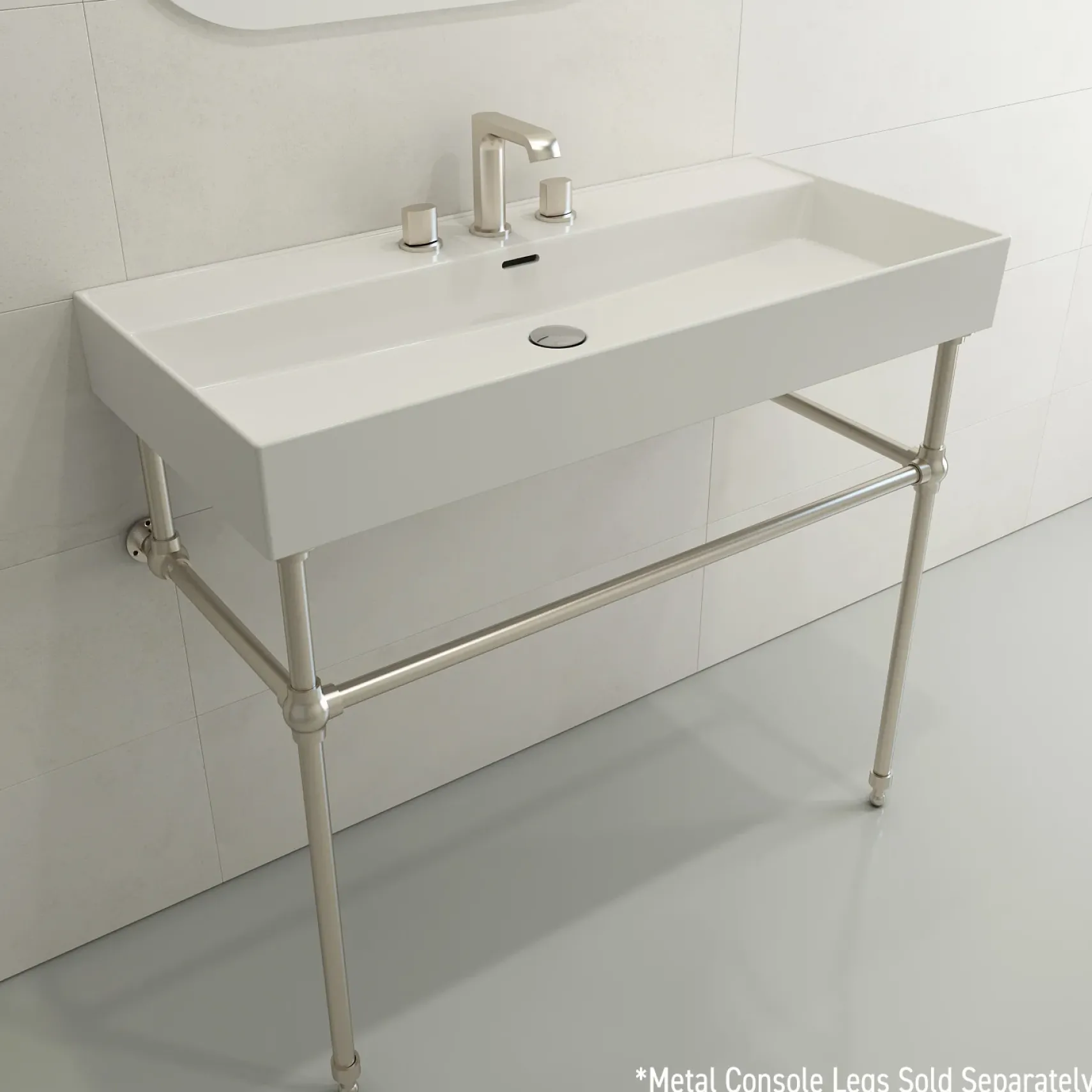 BOCCHI Milano 40" Rectangle Wallmount Fireclay Bathroom Sink, White, 3 Faucet Hole, 1378-001-0127