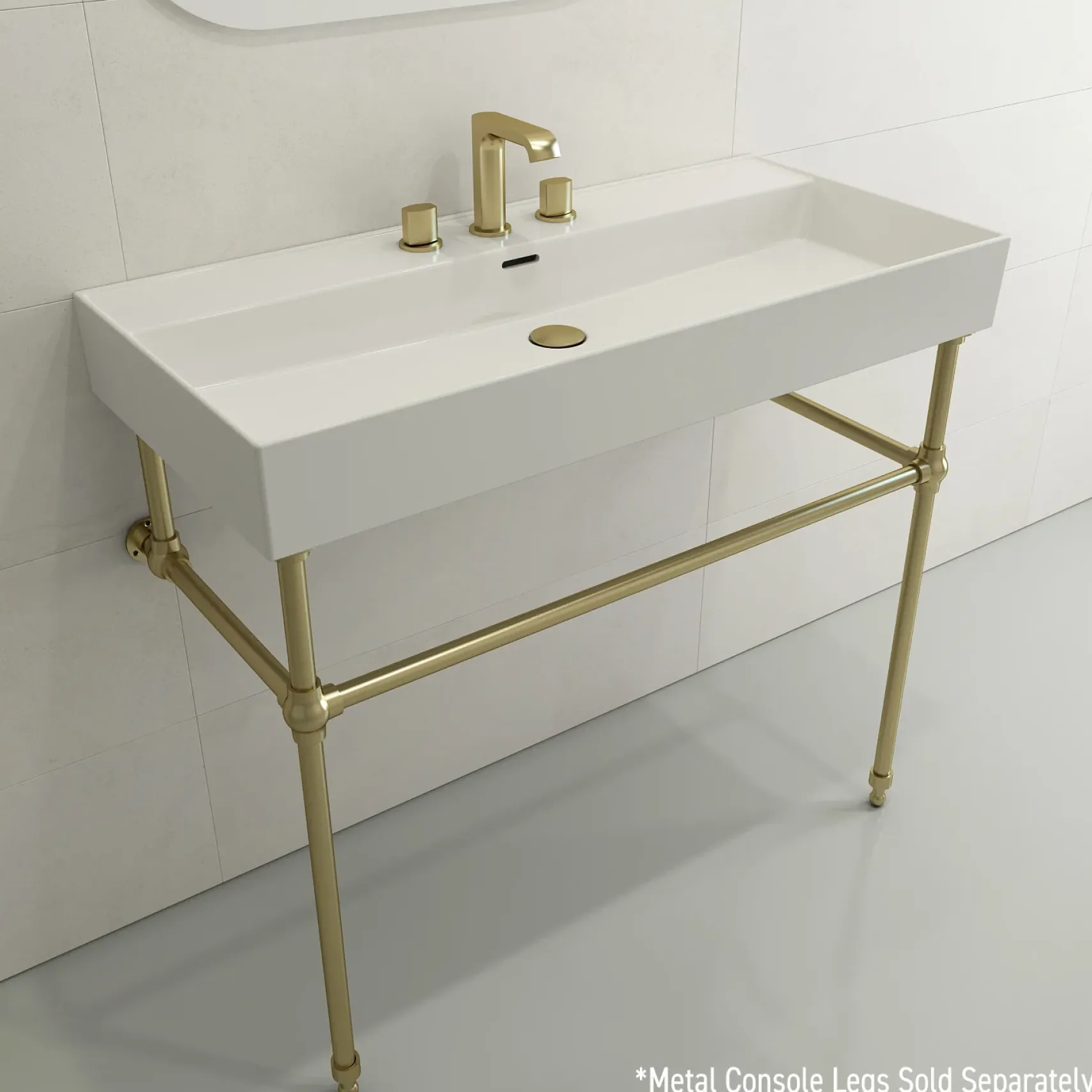 BOCCHI Milano 40" Rectangle Wallmount Fireclay Bathroom Sink, White, 3 Faucet Hole, 1378-001-0127