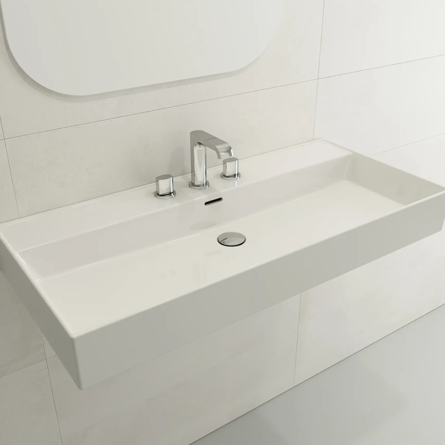 BOCCHI Milano 40" Rectangle Wallmount Fireclay Bathroom Sink, White, 3 Faucet Hole, 1378-001-0127