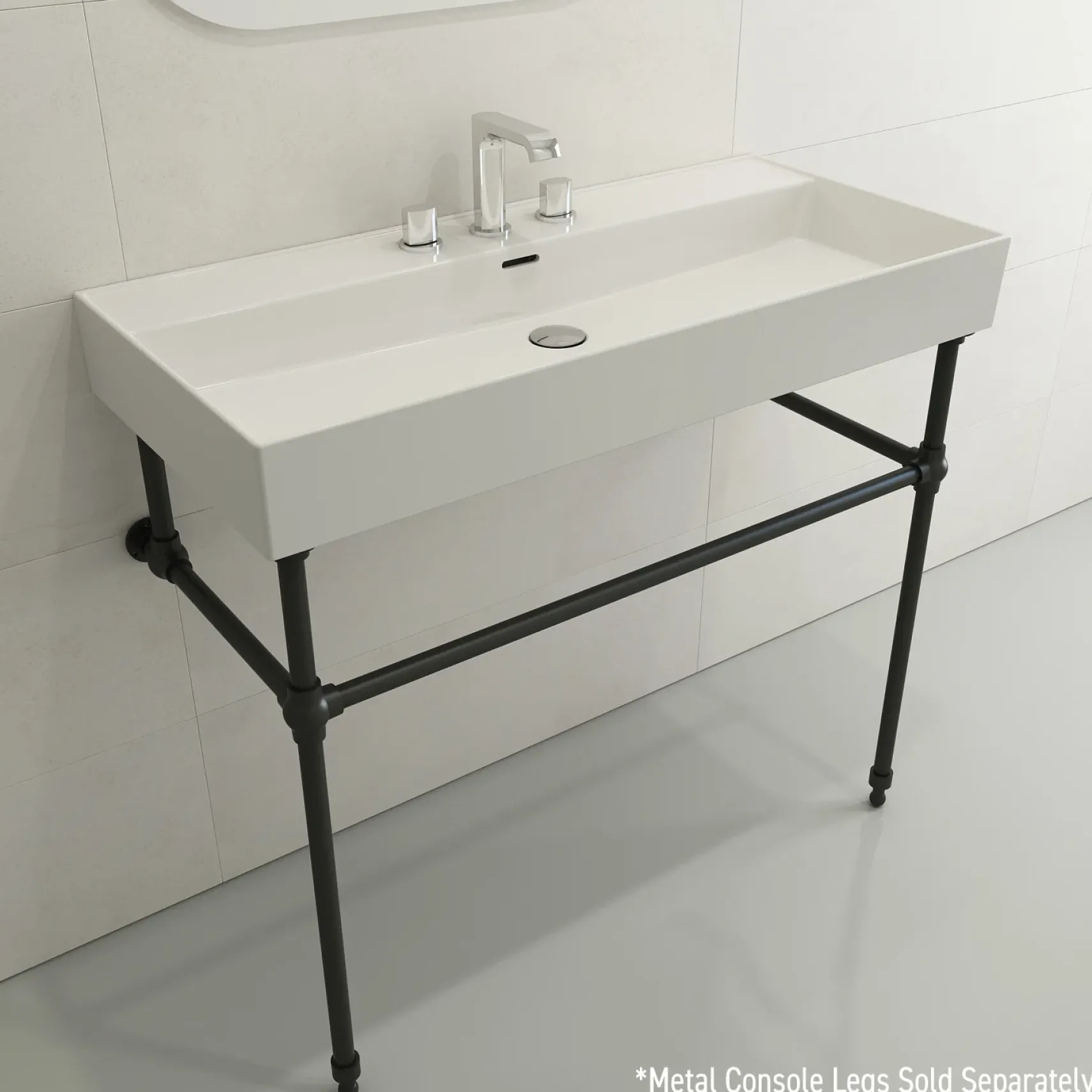 BOCCHI Milano 40" Rectangle Wallmount Fireclay Bathroom Sink, White, 3 Faucet Hole, 1378-001-0127