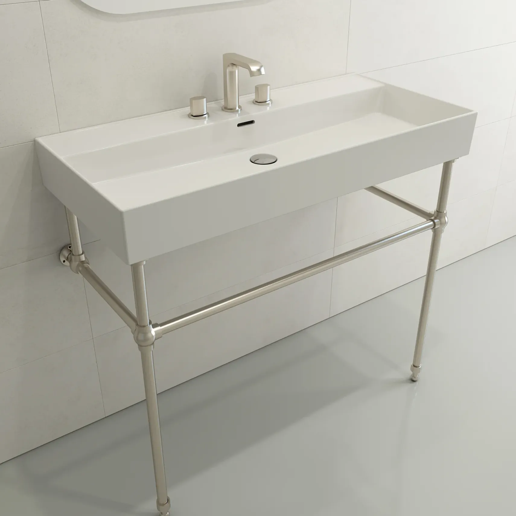 BOCCHI Milano 40" Rectangle Wallmount Fireclay Bathroom Sink, White, 3 Faucet Hole, 1378-001-0127