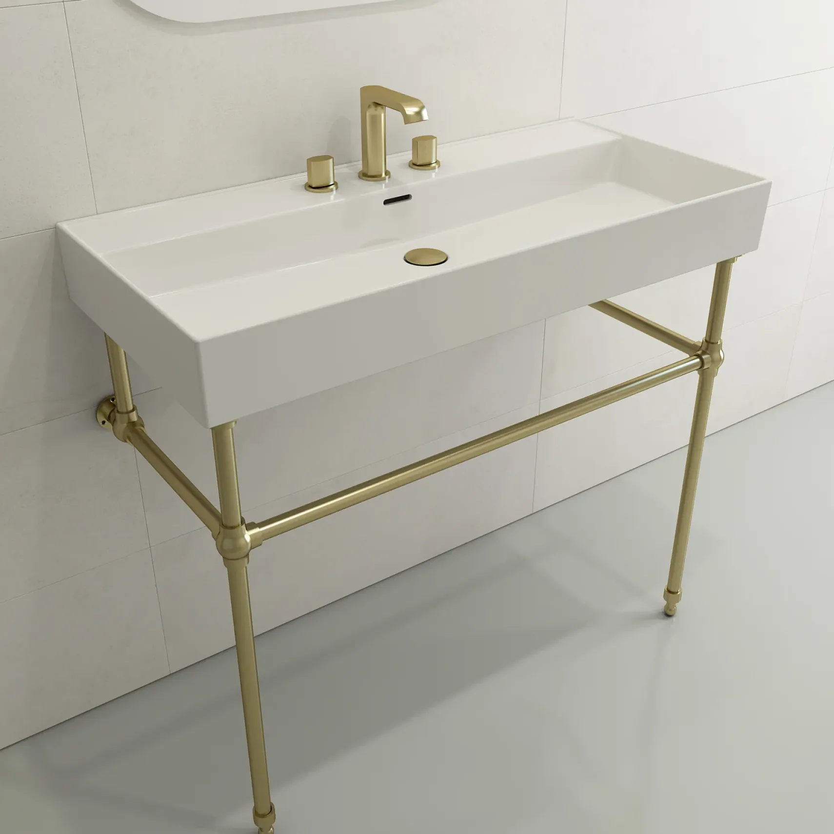 BOCCHI Milano 40" Rectangle Wallmount Fireclay Bathroom Sink, White, 3 Faucet Hole, 1378-001-0127