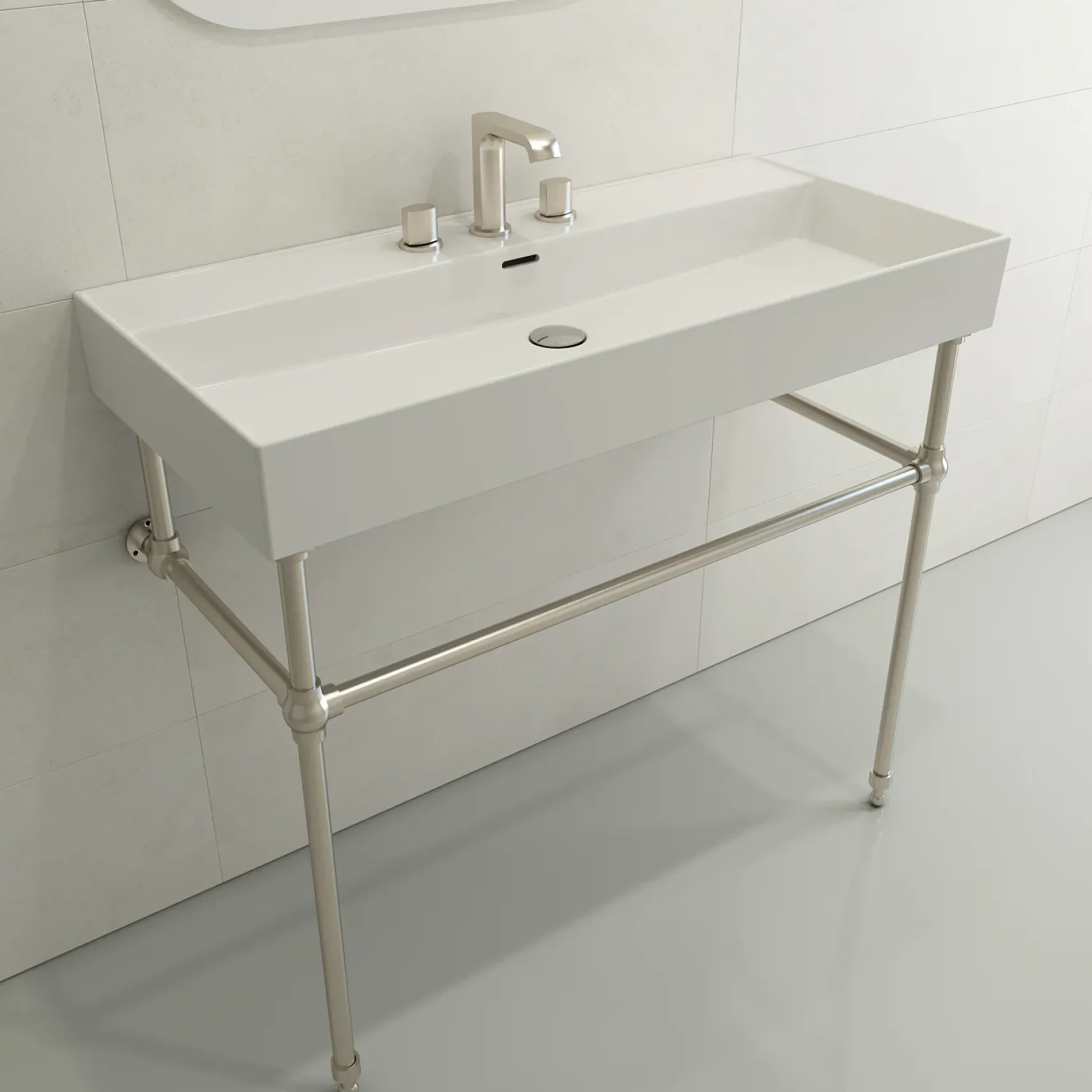BOCCHI Milano 40" Rectangle Wallmount Fireclay Bathroom Sink, White, 3 Faucet Hole, 1378-001-0127