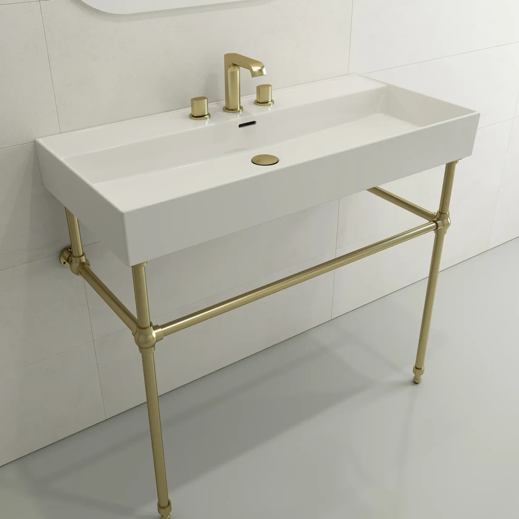 BOCCHI Milano 40" Rectangle Wallmount Fireclay Bathroom Sink, White, 3 Faucet Hole, 1378-001-0127