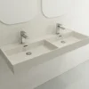 BOCCHI Milano 48" Rectangle Wallmount Fireclay Bathroom Sink, Double Basin, Biscuit, Single Faucet Hole, 1393-014-0132
