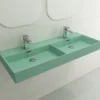 BOCCHI Milano 48" Rectangle Wallmount Fireclay Bathroom Sink, Double Basin, Matte Mint Green, Single Faucet Hole, 1393-033-0132