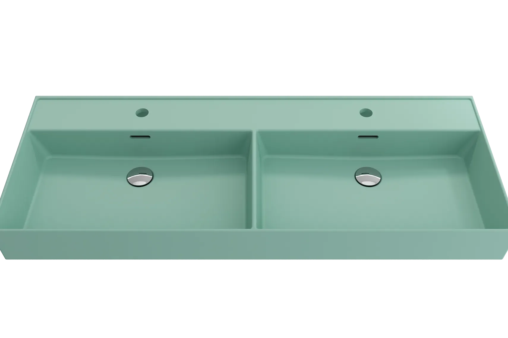 BOCCHI Milano 48" Rectangle Wallmount Fireclay Bathroom Sink, Double Basin, Matte Mint Green, Single Faucet Hole, 1393-033-0132