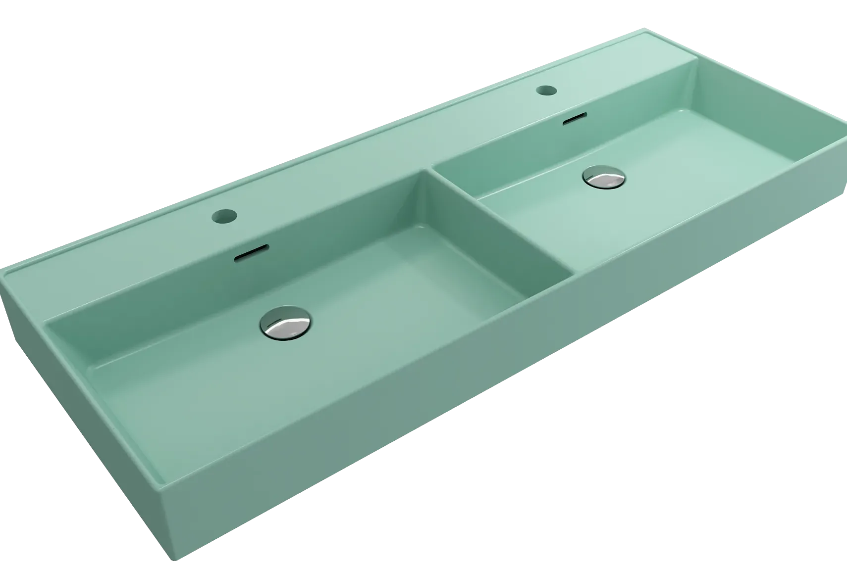 BOCCHI Milano 48" Rectangle Wallmount Fireclay Bathroom Sink, Double Basin, Matte Mint Green, Single Faucet Hole, 1393-033-0132
