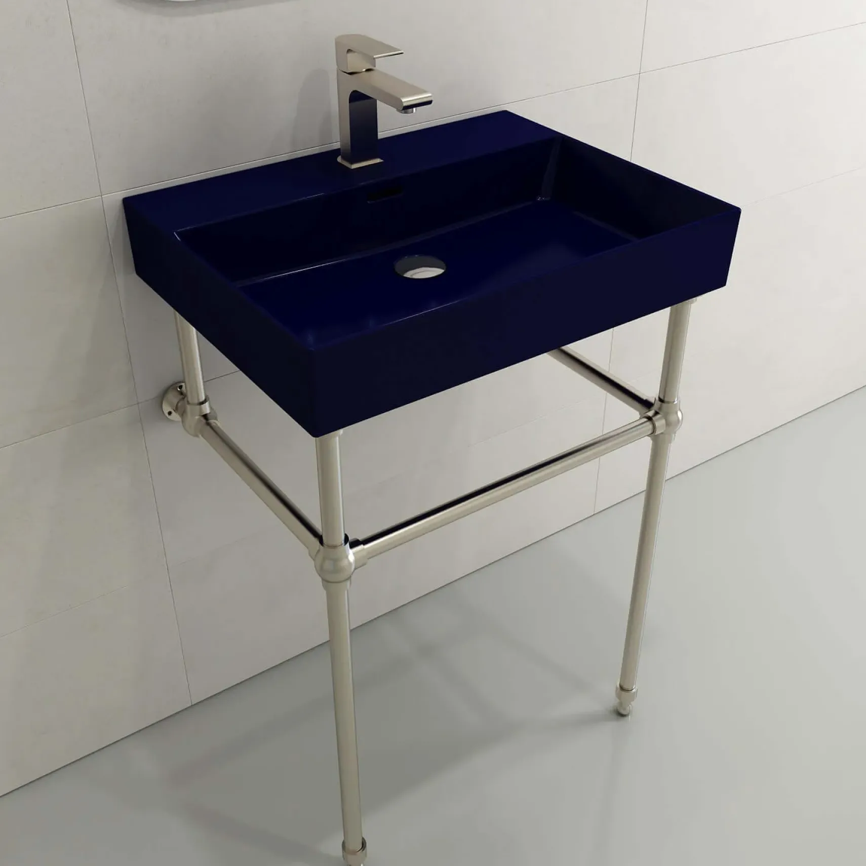 BOCCHI Milano 24" Rectangle Wallmount Fireclay Bathroom Sink, Sapphire Blue, Single Faucet Hole, 1376-010-0126