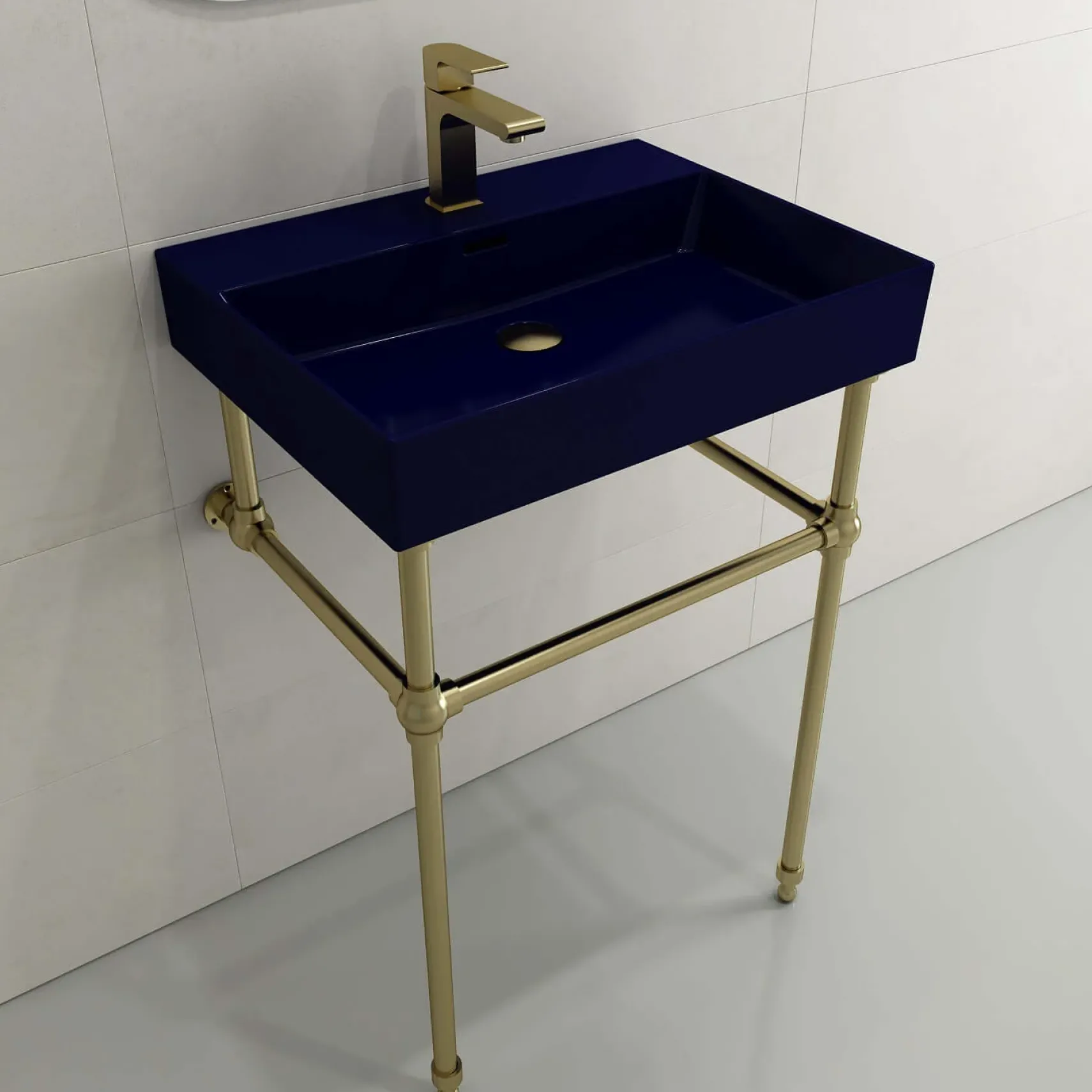 BOCCHI Milano 24" Rectangle Wallmount Fireclay Bathroom Sink, Sapphire Blue, Single Faucet Hole, 1376-010-0126