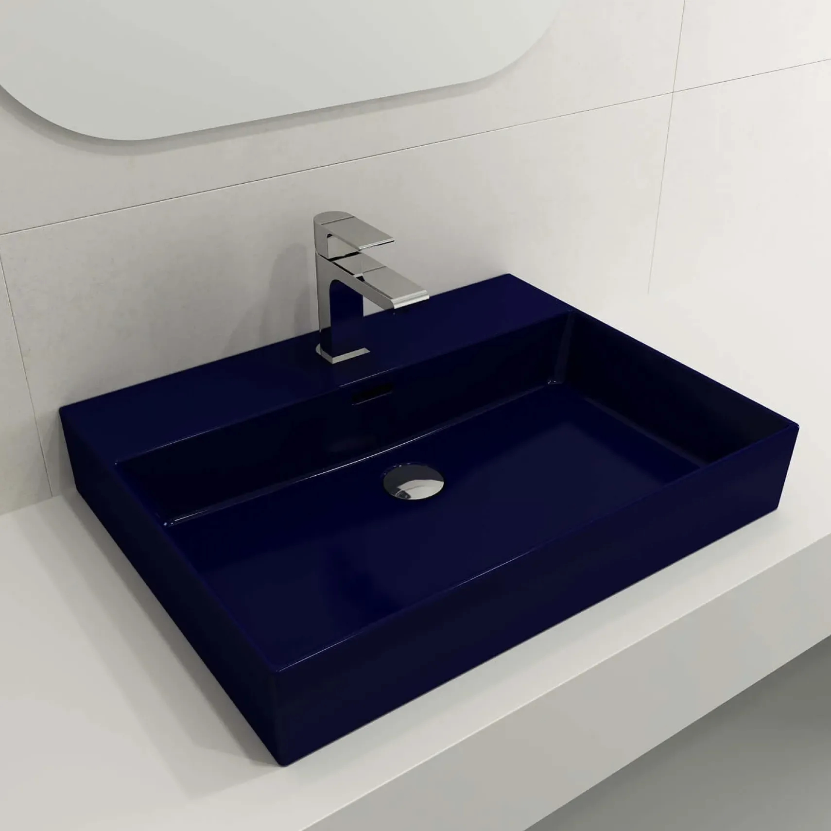 BOCCHI Milano 24" Rectangle Wallmount Fireclay Bathroom Sink, Sapphire Blue, Single Faucet Hole, 1376-010-0126