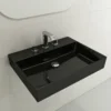 BOCCHI Milano 24" Rectangle Wallmount Fireclay Bathroom Sink, Black, 3 Faucet Hole, 1376-005-0127