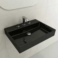 BOCCHI Milano 24" Rectangle Wallmount Fireclay Bathroom Sink, Black, 3 Faucet Hole, 1376-005-0127