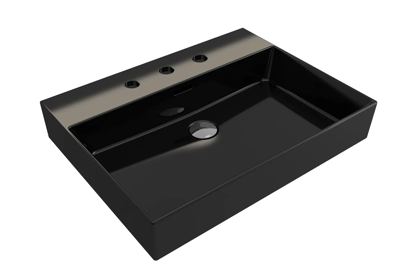 BOCCHI Milano 24" Rectangle Wallmount Fireclay Bathroom Sink, Black, 3 Faucet Hole, 1376-005-0127