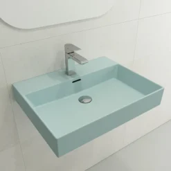 BOCCHI Milano 24" Rectangle Wallmount Fireclay Bathroom Sink, Matte Ice Blue, Single Faucet Hole, 1376-029-0126