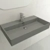BOCCHI Milano 32" Rectangle Wallmount Fireclay Bathroom Sink, Matte Gray, Single Faucet Hole, 1377-006-0126