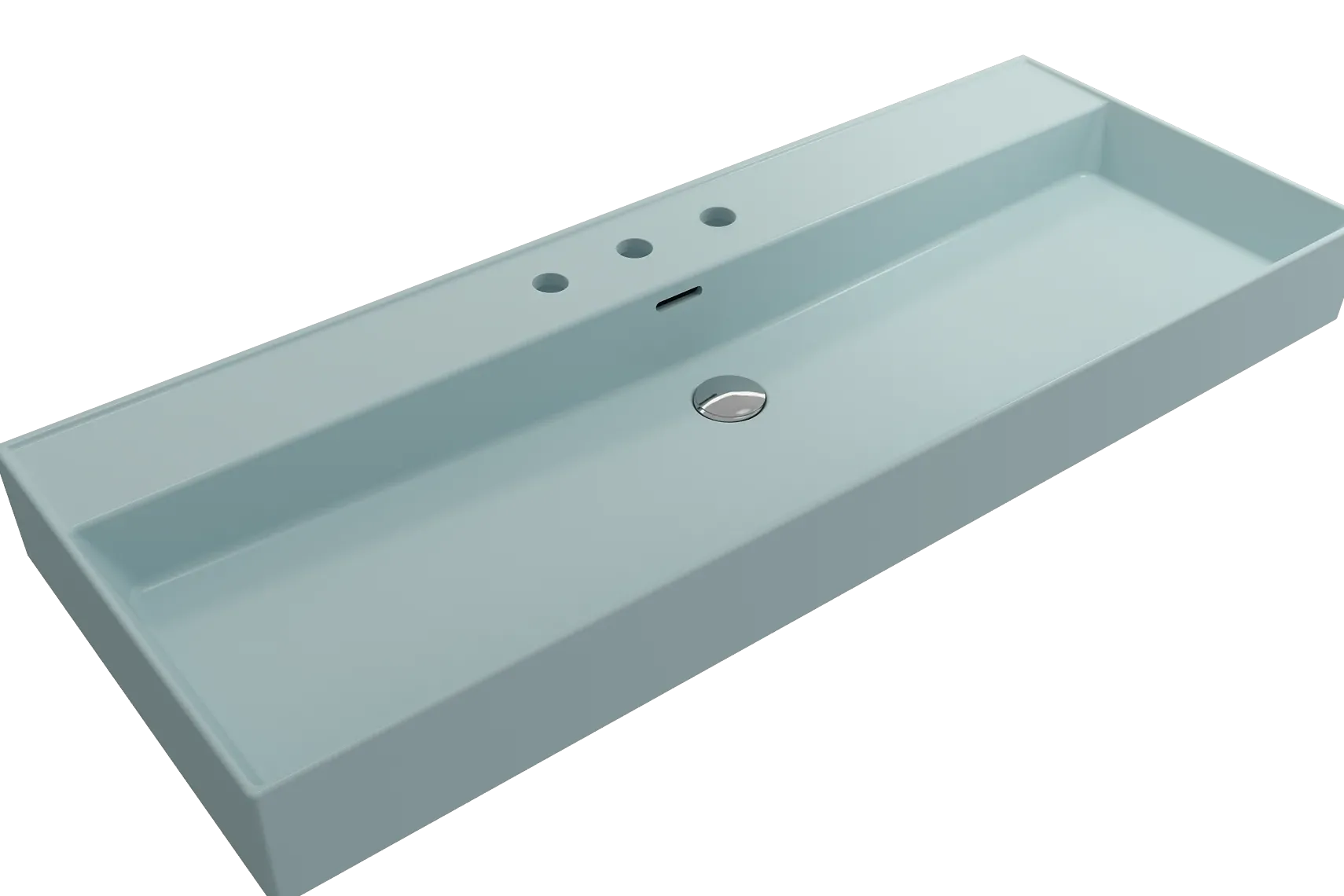 BOCCHI Milano 48" Rectangle Wallmount Fireclay Bathroom Sink, Matte Ice Blue, 3 Faucet Hole, 1394-029-0127