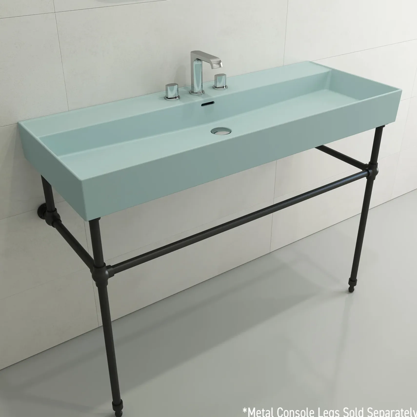 BOCCHI Milano 48" Rectangle Wallmount Fireclay Bathroom Sink, Matte Ice Blue, 3 Faucet Hole, 1394-029-0127
