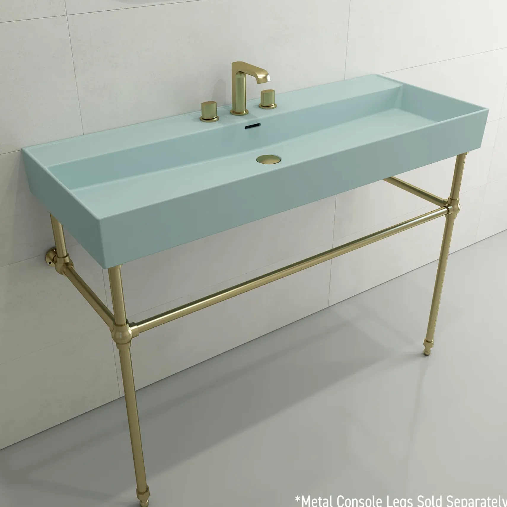 BOCCHI Milano 48" Rectangle Wallmount Fireclay Bathroom Sink, Matte Ice Blue, 3 Faucet Hole, 1394-029-0127