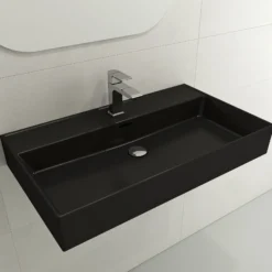 BOCCHI Milano 32" Rectangle Wallmount Fireclay Bathroom Sink, Matte Black, Single Faucet Hole, 1377-004-0126
