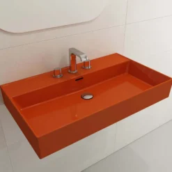BOCCHI Milano 32" Rectangle Wallmount Fireclay Bathroom Sink, Orange, 3 Faucet Hole, 1377-012-0127