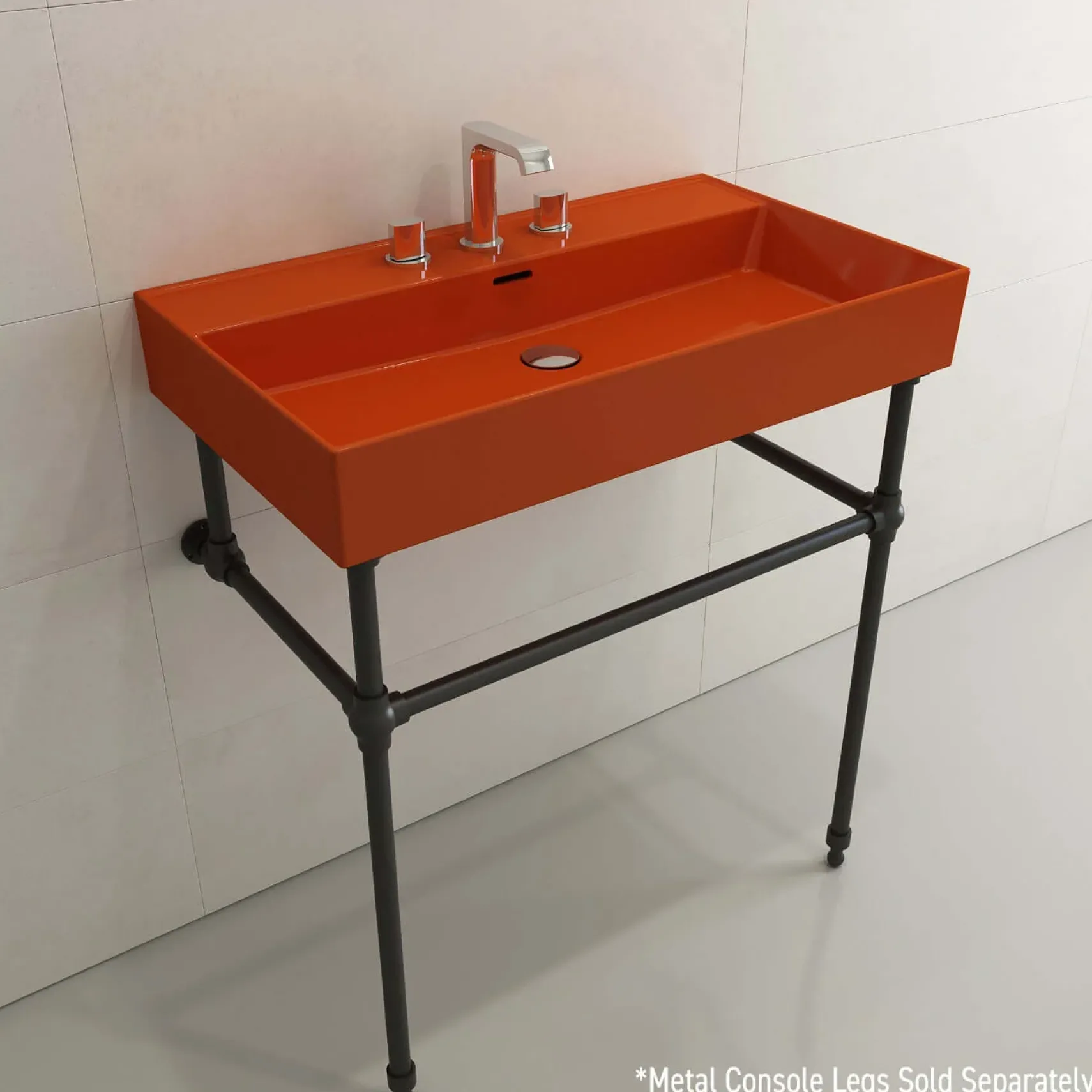 BOCCHI Milano 32" Rectangle Wallmount Fireclay Bathroom Sink, Orange, 3 Faucet Hole, 1377-012-0127