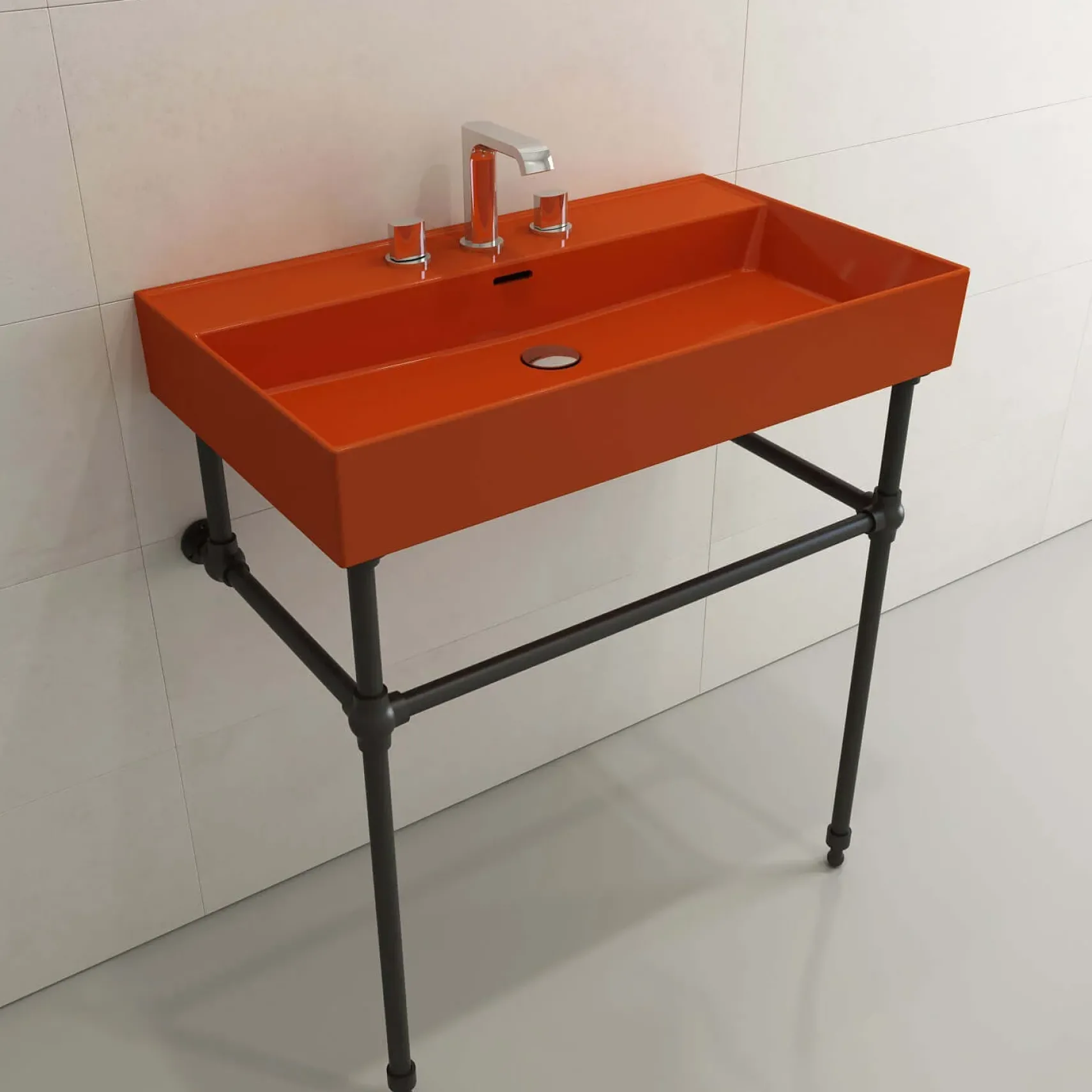 BOCCHI Milano 32" Rectangle Wallmount Fireclay Bathroom Sink, Orange, 3 Faucet Hole, 1377-012-0127