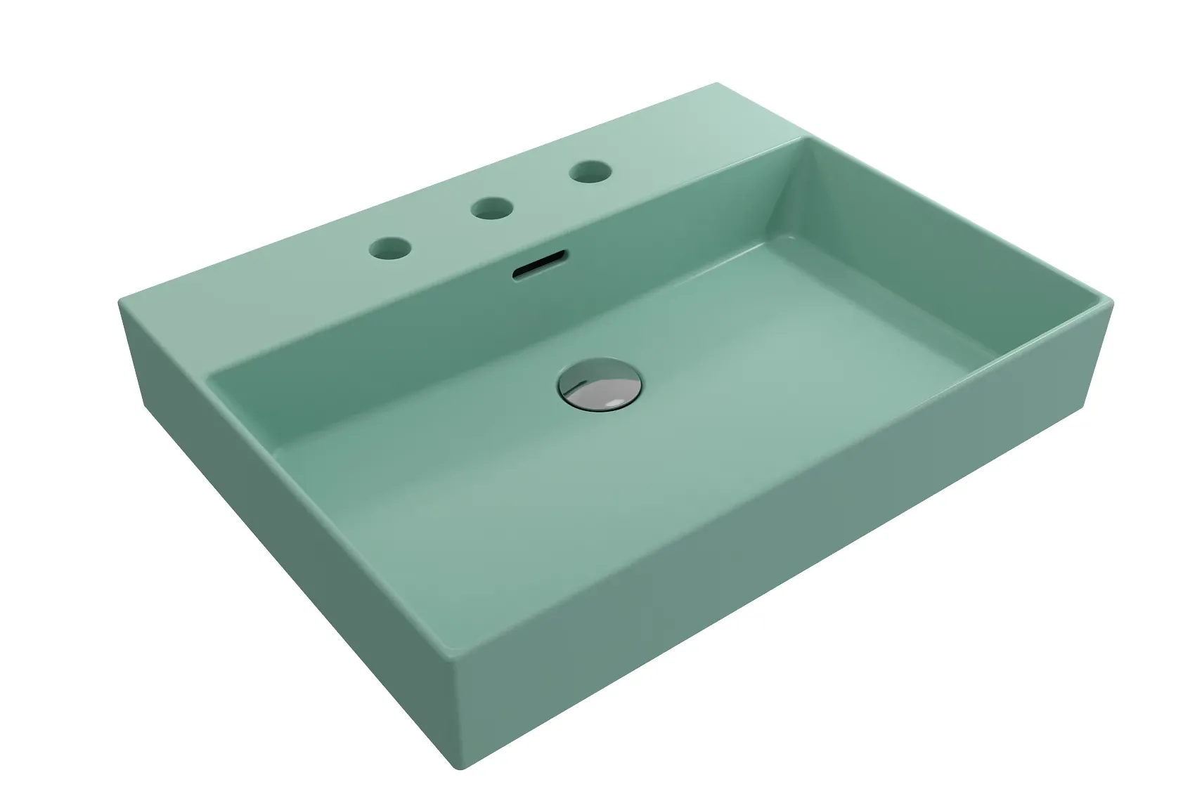 BOCCHI Milano 24" Rectangle Wallmount Fireclay Bathroom Sink, Matte Mint Green, 3 Faucet Hole, 1376-033-0127