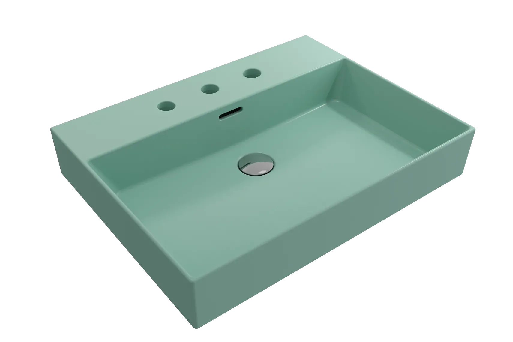 BOCCHI Milano 24" Rectangle Wallmount Fireclay Bathroom Sink, Matte Mint Green, 3 Faucet Hole, 1376-033-0127