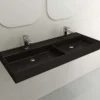 BOCCHI Milano 48" Rectangle Wallmount Fireclay Bathroom Sink, Double Basin, Matte Black, Single Faucet Hole, 1393-004-0132
