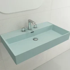BOCCHI Milano 32" Rectangle Wallmount Fireclay Bathroom Sink, Matte Ice Blue, 3 Faucet Hole, 1377-029-0127